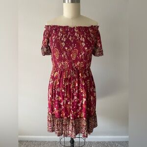 Xhilaration Red Smocked Tiered Sundress